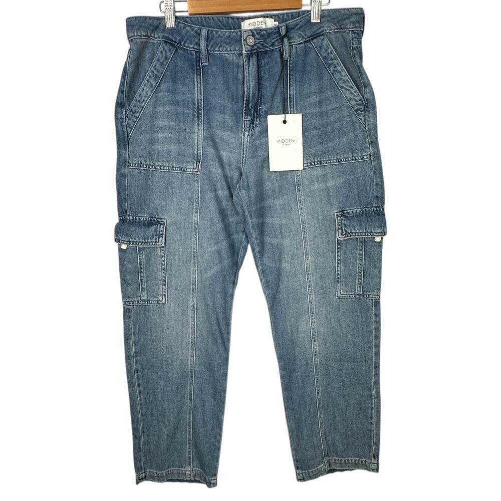 Hidden LA Tracey Cargo Jeans Womens Size 30 High Rise Straight Leg Medium Wash